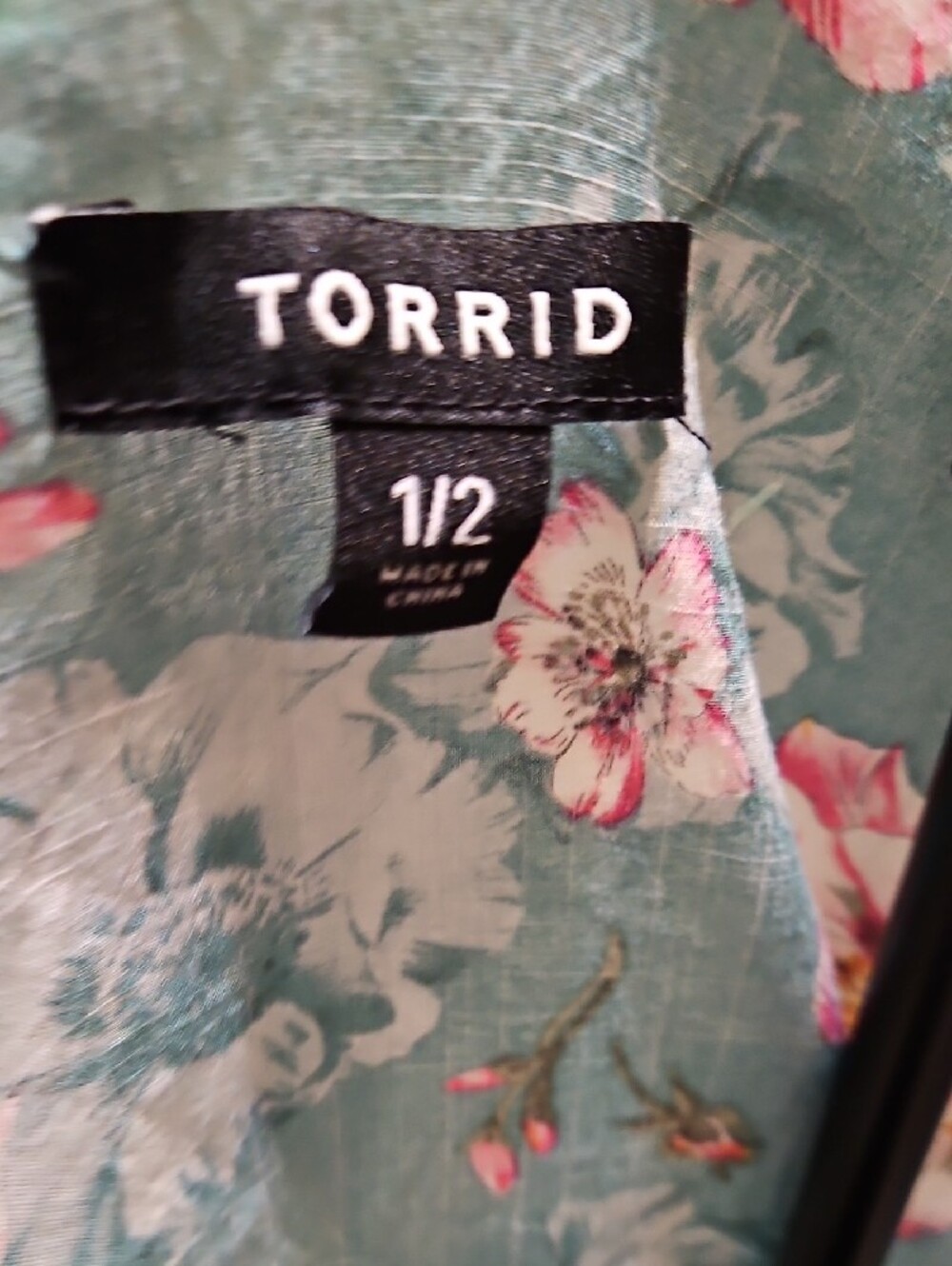 torrid Teal Floral Kimono Cardigan with Pink Blooms. Size 1/2 - Picture 6 of 7